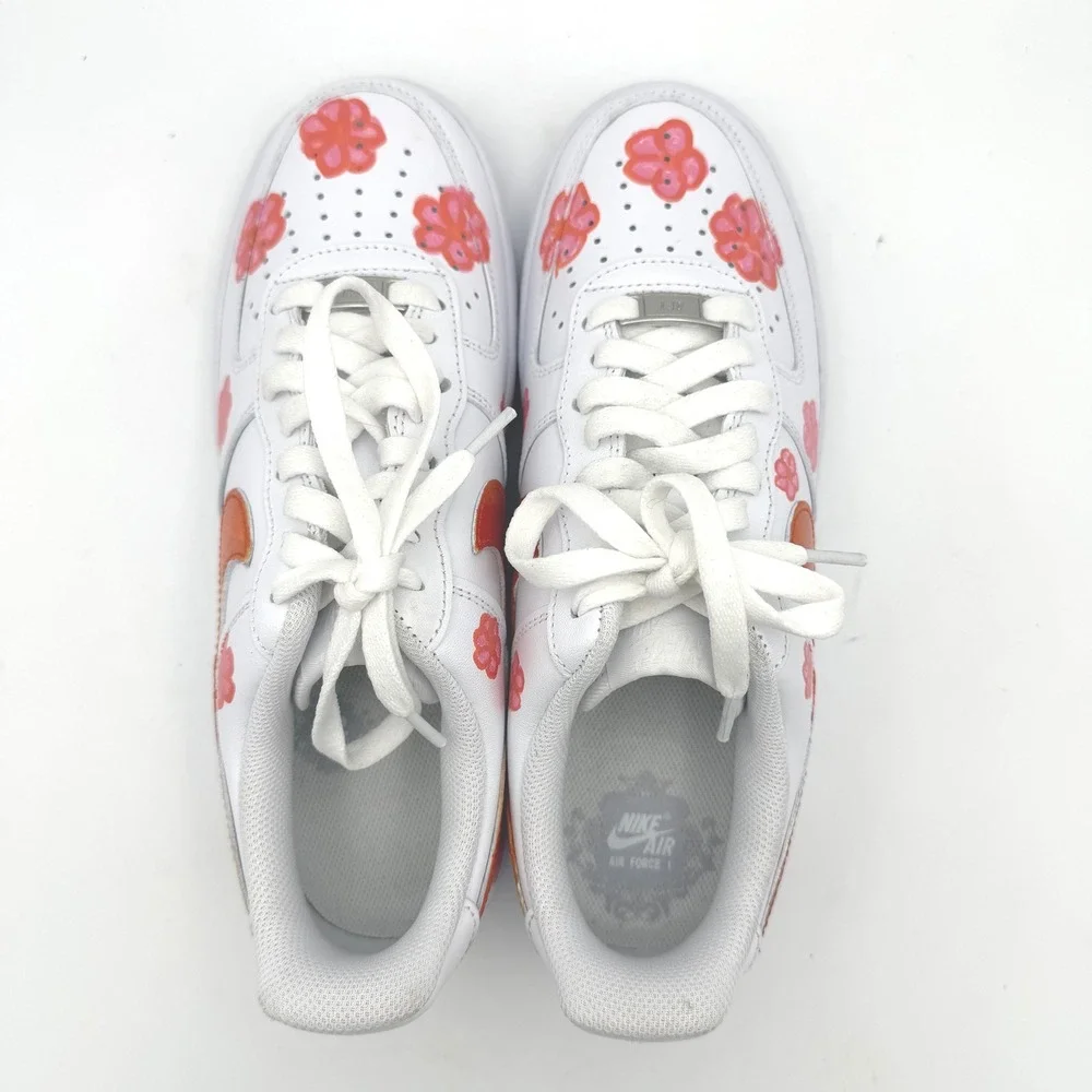 Nike Air Force‎ 1 Low Custom Floral Hand Painted White Orange Pink Sneakers